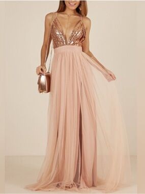 Luxxel Rose Gold Evening Gown - Blush Pink
